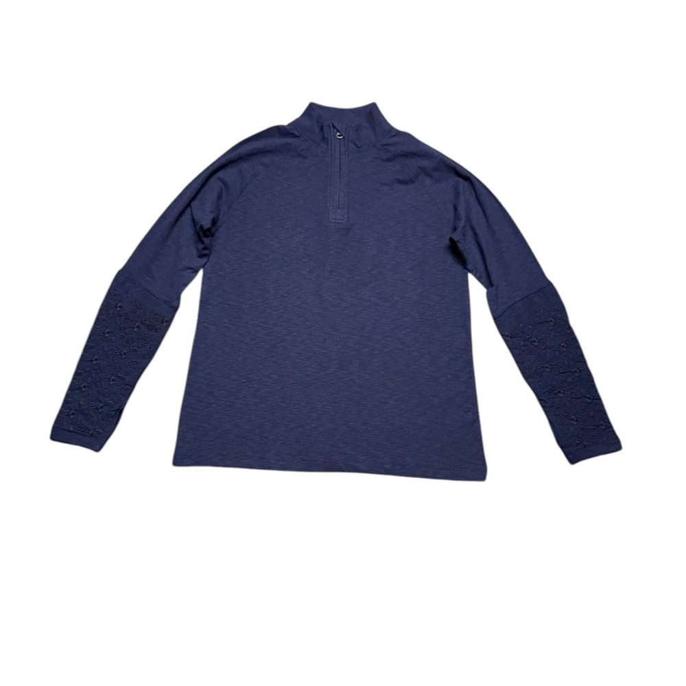 Aventura Organic‎ Cotton 1/4 Zip Pullover Shirt Embroidered Sleeves Women Medium